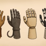 Ewolucja protez rąk od drewnianych i metalowych po nowoczesną bioniczną kończynę z elektroniką.