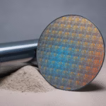 Wafel krzemowy odbijający światło w laboratorium półprzewodników.