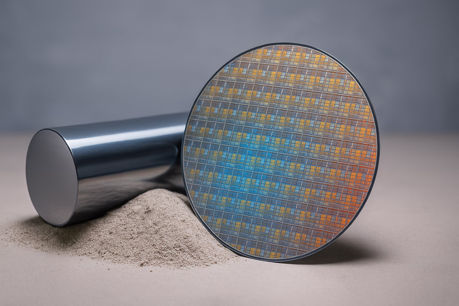 Wafel krzemowy odbijający światło w laboratorium półprzewodników.